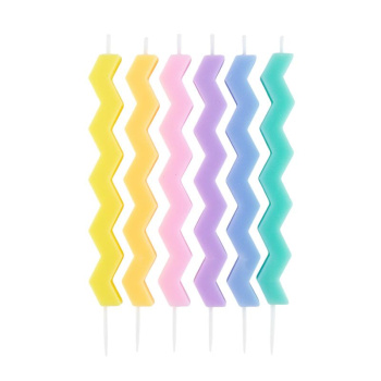Свечи тортовые классические "Зигзаги" с держателями, разноцветная пастель
