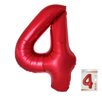 Цифра 4 Красный SLIM в упаковке, фольгированные шары