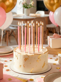 Свечи тортовые классические XL "Микс Металл" Розовый, нежно-розовый, роза голд металлизированные с держателями