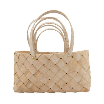 Набор плетеных корзин с ручкой 3 в 1. Береста белая / прямоугольник