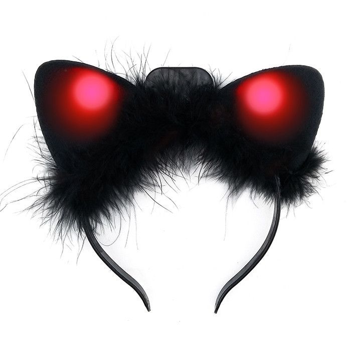 Карнавальный ободок "Ушки Кошки" Черный с подсветкой