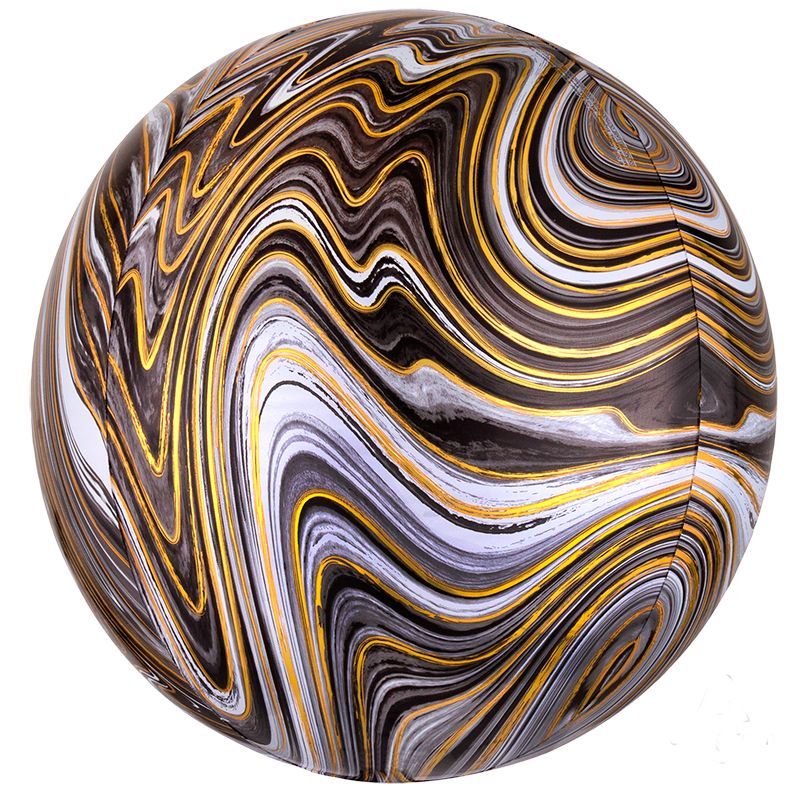 Сфера 3D Черный Мрамор в упаковке / Black Marblez, фольгированный шар