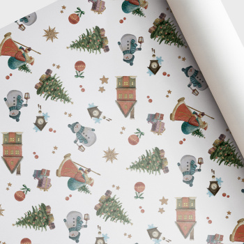 Бумага подарочная "С Новым годом!" Дед Мороз и Снеговик