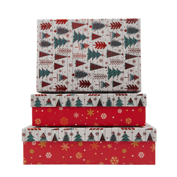 Набор подарочных коробок 3 в 1 "С Новым Годом! Разноцветные елки", Бело-красный, Тиснение фольгой