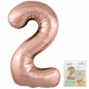 Цифра 2 Розовое золото Slim в упаковке, фольгированный шар