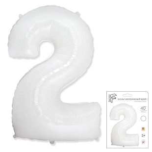 Цифра 2 Белая в упаковке / Two (без металлизации), фольгированный шар