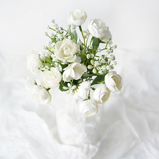 Розы пионовидные искусственные, 15 бутонов, Белый