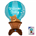 Мишка на воздушном шаре "Добро пожаловать малыш" в упаковке, фольгированный шар