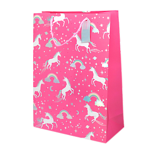 Пакет подарочный "Розовый с единорогами" 