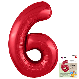 Цифра 6 Красная Slim в упаковке, фольгированный шар