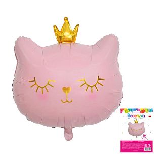 Котенок принцесса розовый голова в упаковке, фольгированный шар