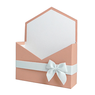 Конверт картонный "Премиум" с бантиком, Нежно-розовый