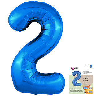 Цифра 2 Синяя Slim в упаковке, фольгированный шар