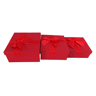Набор подарочных коробок 3 в 1 "Красный с бантом", Квадрат