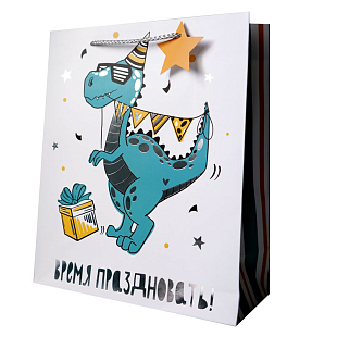 Пакет подарочный "Динозавр" Тиснение фольгой