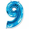 Цифра 9 Синяя / Nine, фольгированный шар