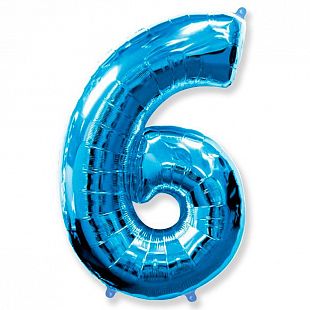 Цифра 6 Синяя / Six, фольгированный шар