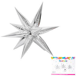 Звезда составная 12 лучиков Серебро в упаковке, фольгированный шар