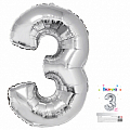 Цифра "3" Серебро в упаковке /Three, фольгированный шар