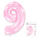 Цифра 9 Розовая в упаковке / Nine, фольгированный шар