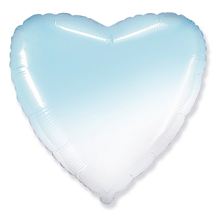 Сердце Бело-голубой градиент / White-Blue gradient, фольгированный шар
