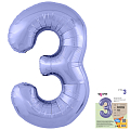 Цифра 3 Фиолетовая пастель Slim в упаковке, фольгированный шар