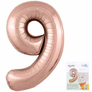 Цифра 9 Розовое золото Slim в упаковке, фольгированный шар