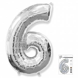 Цифра 6 Серебро в упаковке / Five, фольгированный шар