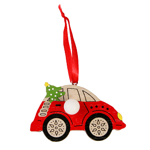 Елочная игрушка с подсветкой "Фигура Красная машина с елкой", с батарейкой