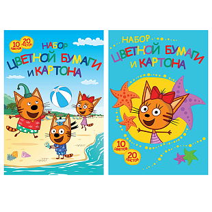 Бумага и картон цветные "Три кота", 10 цветов, 20 л.
