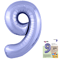 Цифра 9 Фиолетовая пастель Slim в упаковке, фольгированный шар