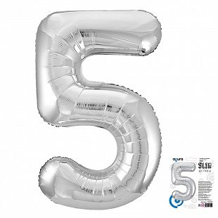 Цифра 5 Серебро Slim в упаковке, фольгированный шар