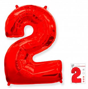 Цифра 2 Красная в упаковке / Two, фольгированный шар