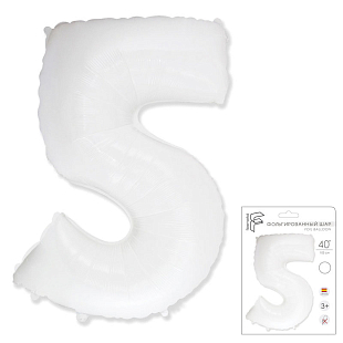 Цифра 5 Белая в упаковке / Five (без металлизации), фольгированный шар