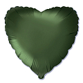 Сердце Темно-зеленый сатин / Satin Dark green, фольгированный шар