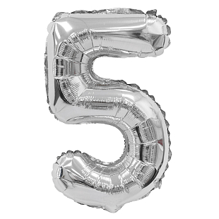 Цифра 5 Серебро в упаковке, фольгированный шар