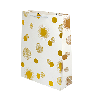 Пакет подарочный "Золотые точки", Белый, Тиснение фольгой