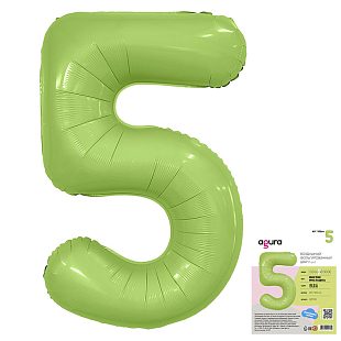 Цифра 5 Фисташка мистик Slim в упаковке, фольгированный шар