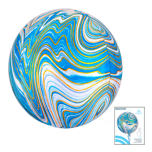 Сфера 3D Голубой Мрамор в упаковке / Blue Marblez, фольгированный шар