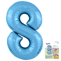 Цифра 8 Голубая Slim в упаковке, фольгированный шар