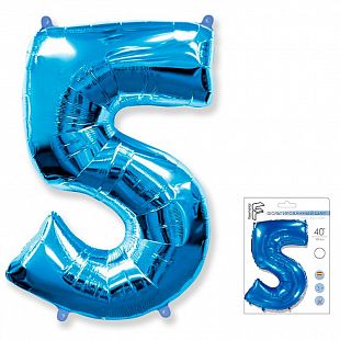 Цифра 5 Синяя в упаковке / Five, фольгированный шар