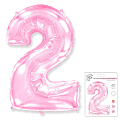 Цифра 2 Розовая в упаковке / Two, фольгированный шар