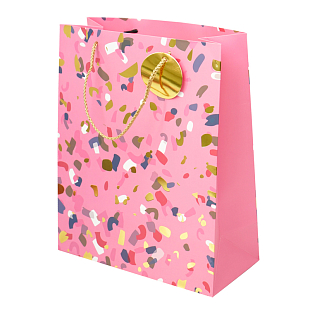 Пакет подарочный "Розовый с конфетти" 