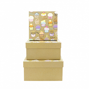 Набор подарочных коробок 3 в 1 "С Днем Рождения. Капкейки" Тиснение фольгой