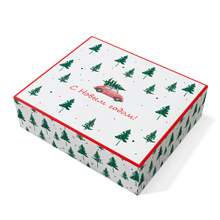 Коробка складная подарочная "С Новым Годом. Зеленые елочки" 
