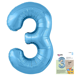 Цифра 3 Голубая Slim в упаковке, фольгированный шар