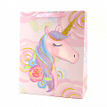 Пакет подарочный "Единорог с цветами" Розовый с глиттером