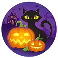 Тарелки "Хэллоуин" Черный Котик с тыквой