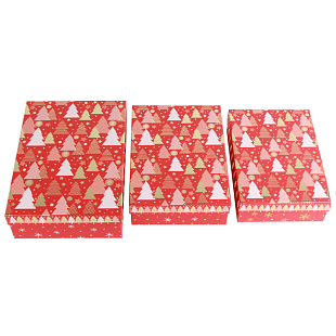 Набор подарочных коробок 3 в 1 "С Новым Годом! Елочки", Красный, Тиснение фольгой
