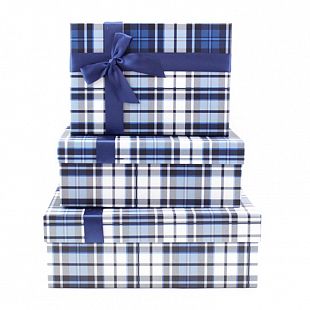 Набор подарочных коробок 3 в 1 "Строгий" Синий с бантом